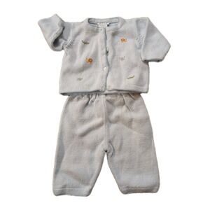 Kissy Kissy Baby Boy Knit Blue Sweater Set Safari Animals 0-3 Mos Pants Outfit